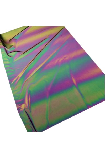 DG-CW Durable, Wrinkle-resistant, and Washable; Colorful Polyester Mesh Reflective Fabric; Black with Vibrant Color-Changing Reflective Effect; Width: 140cm; Thickness: 0.13mm; Self-adhesive: No back view